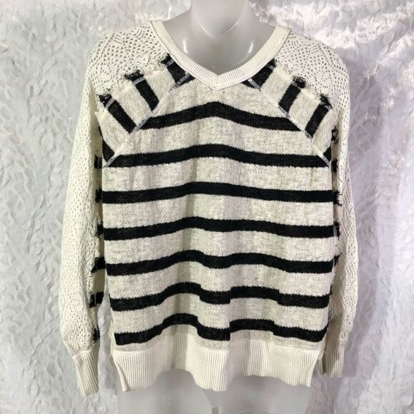 Free People We the Free Pullover Striped Lace Sleeves Knitted Sweater SXS - Picture 14 of 15